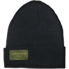 Black alpaca wool beanie hat on a white background