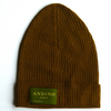 Brown alpaca wool beanie hat on a white background.