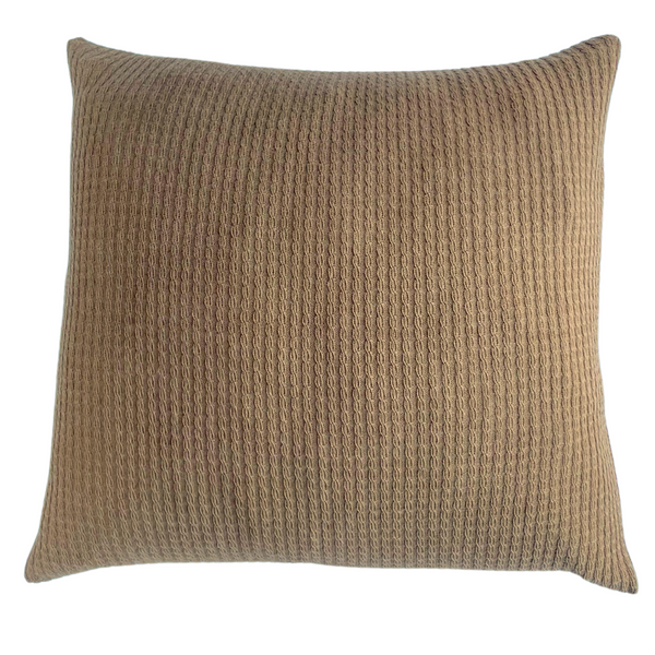 Brown alpaca wool cushion cover on a white background.