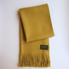 Camel colour alpaca wool scarf extra large & long slightly unfolded on white background with Andino Alpaca logo print.