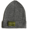 Light grey alpaca wool beanie hat on a white background