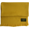 Mustard colour large alpaca wool scarf shawl folded and slightly opened on white background with Andino Alpaca logo print.