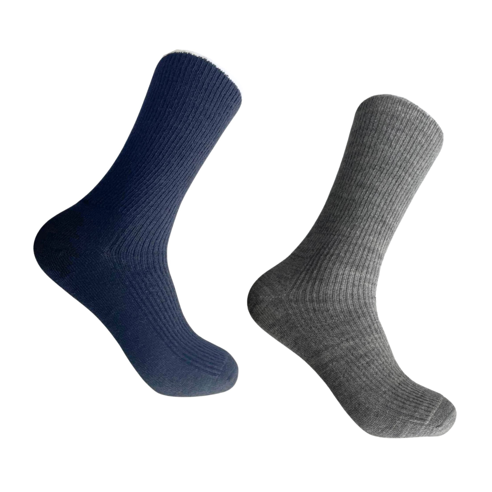 Navy blue alpaca wool socks for men packed in a beautiful gift box.
