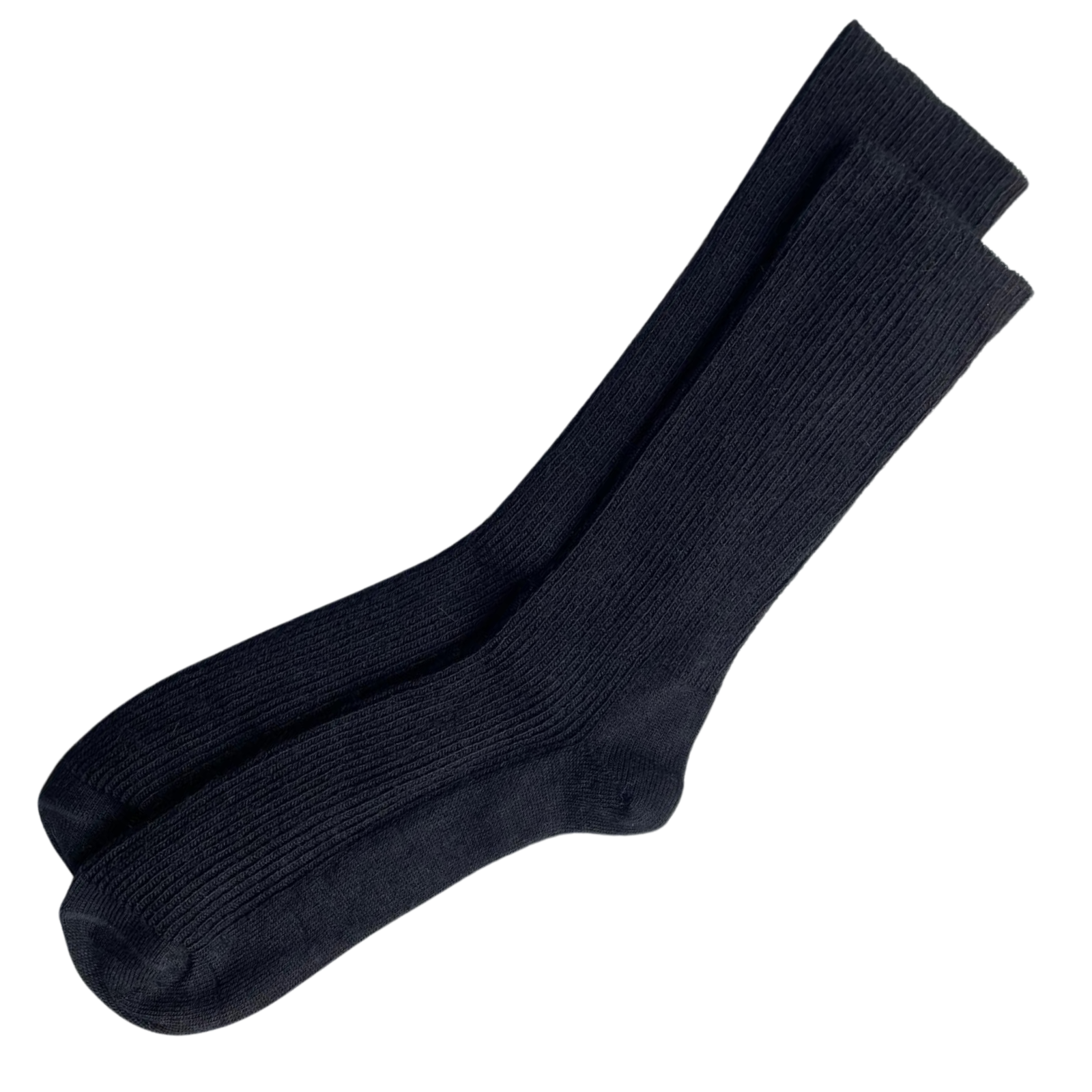Pair of two black alpaca socks for men on a white background.