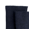 Pair of zoomed-in navy blue alpaca socks on a white background.