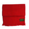 Red alpaca wool scarf large on white background with Andino Alpaca logo print.
