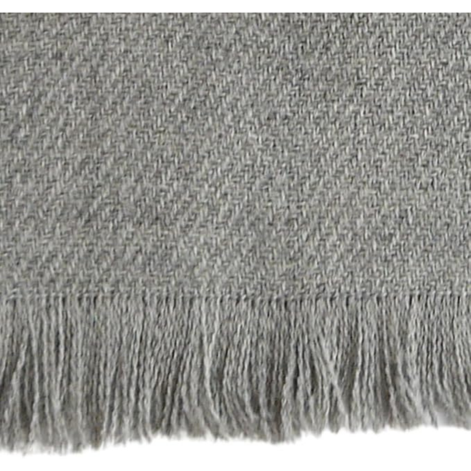 Zoomed in light grey large alpaca wool scarf of the knit work.