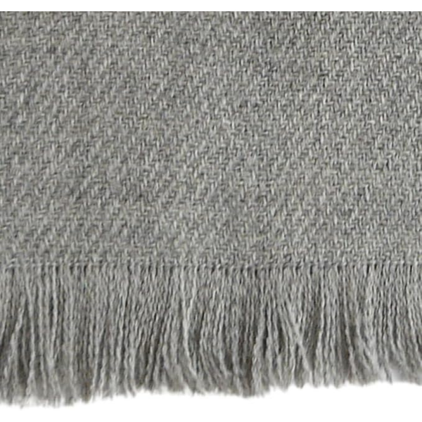 Zoomed in light grey large alpaca wool scarf of the knit work.