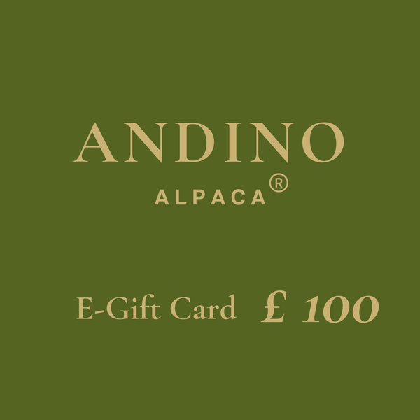 £100 Andino Alpaca e gift card for men and women alpaca clothing products.