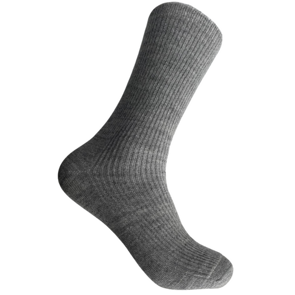 Half calf light grey alpaca socks for men on a white background.