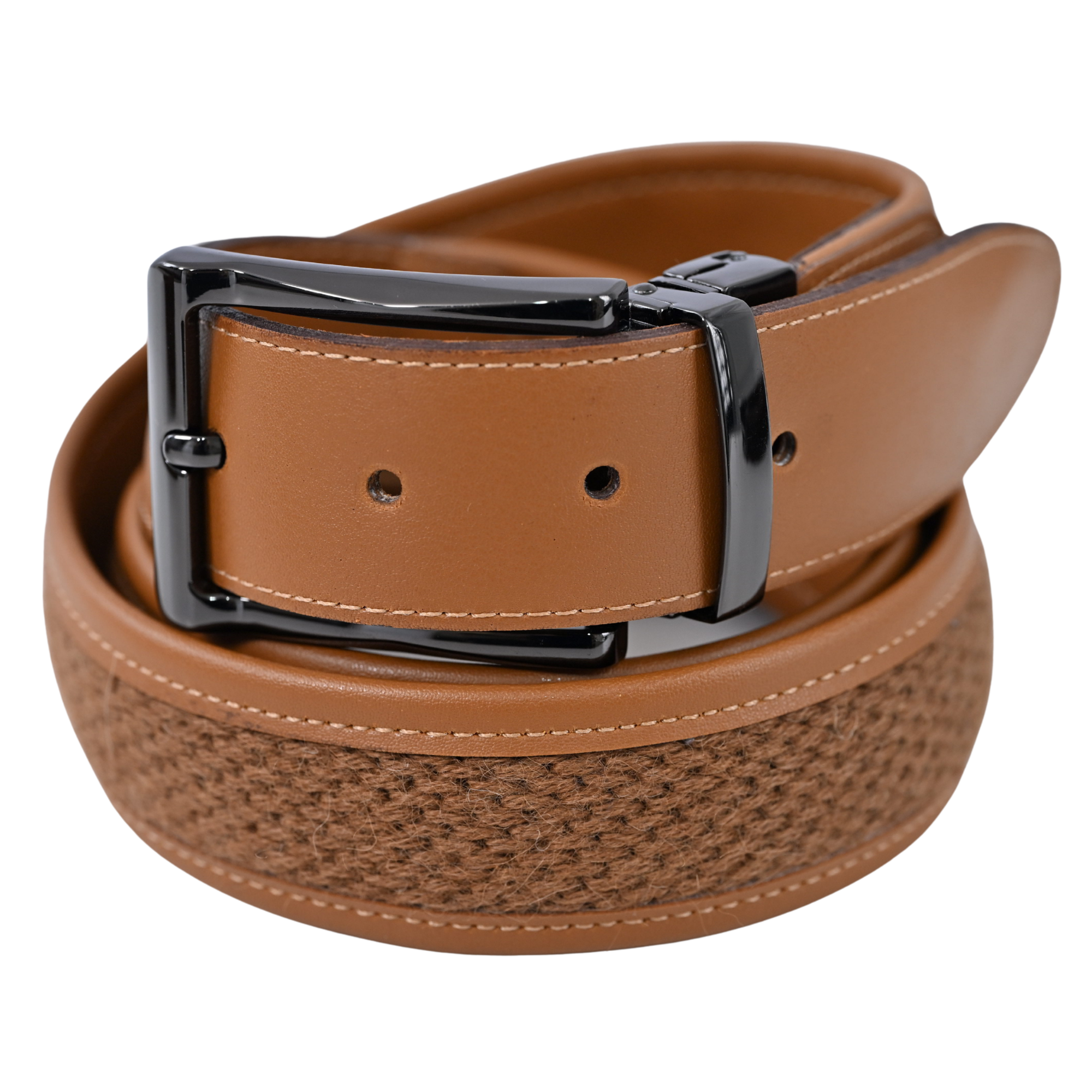 Reversible Vegan Leather & Superfine Alpaca Wool Belt for men and women – Gift Boxed (Black/Brown/Camel)